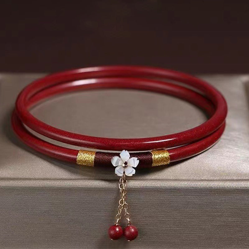 2Pcs Cinnabar Flower Blessing Bangle Charm Bracelet - Image 3