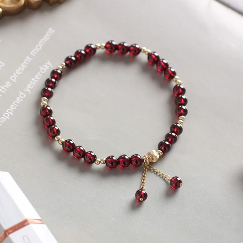14K Gold Plated Alloy Natural Garnet Calm Bracelet - Image 3