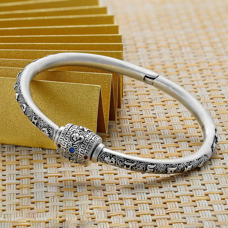 990 Sterling Silver Tibetan Auspicious Clouds Om Mani Padme Hum Engraved Creativity Bracelet Bangle - Image 7