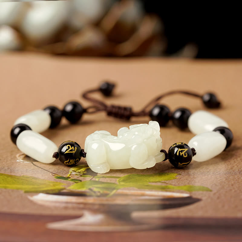 Natural Hetian White Jade PiXiu Wealth String Bracelet - Image 4