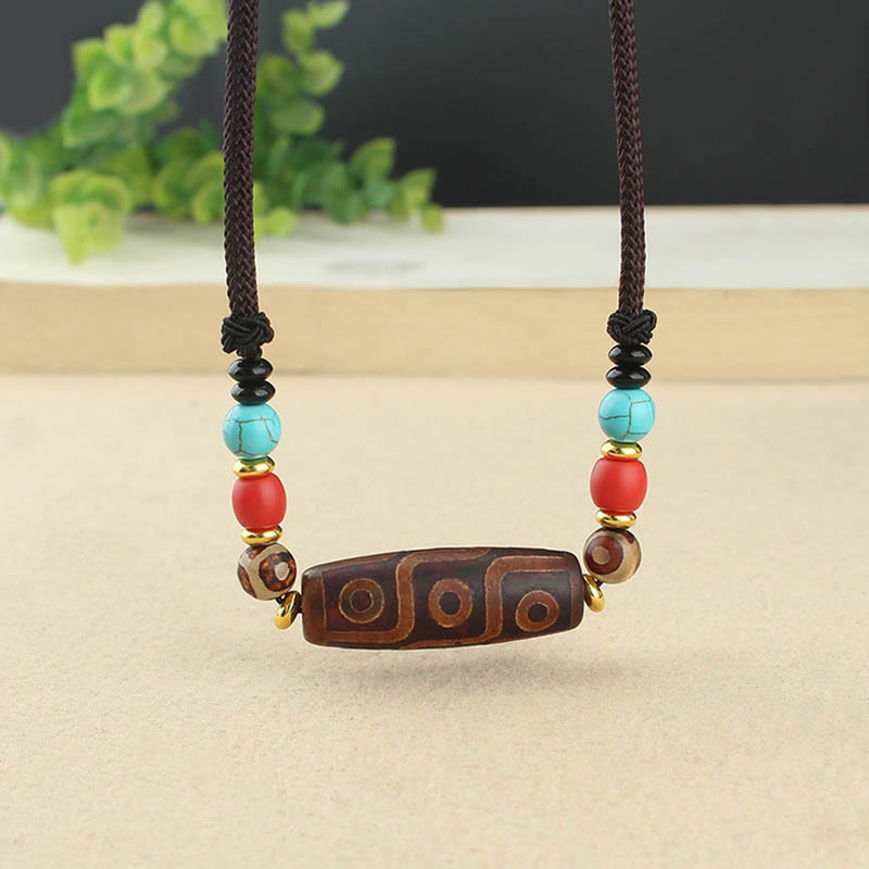 Tibetan Nine-Eye Dzi Bead Three-eyed Dzi Bead Protection String Necklaces Pendant - Image 10