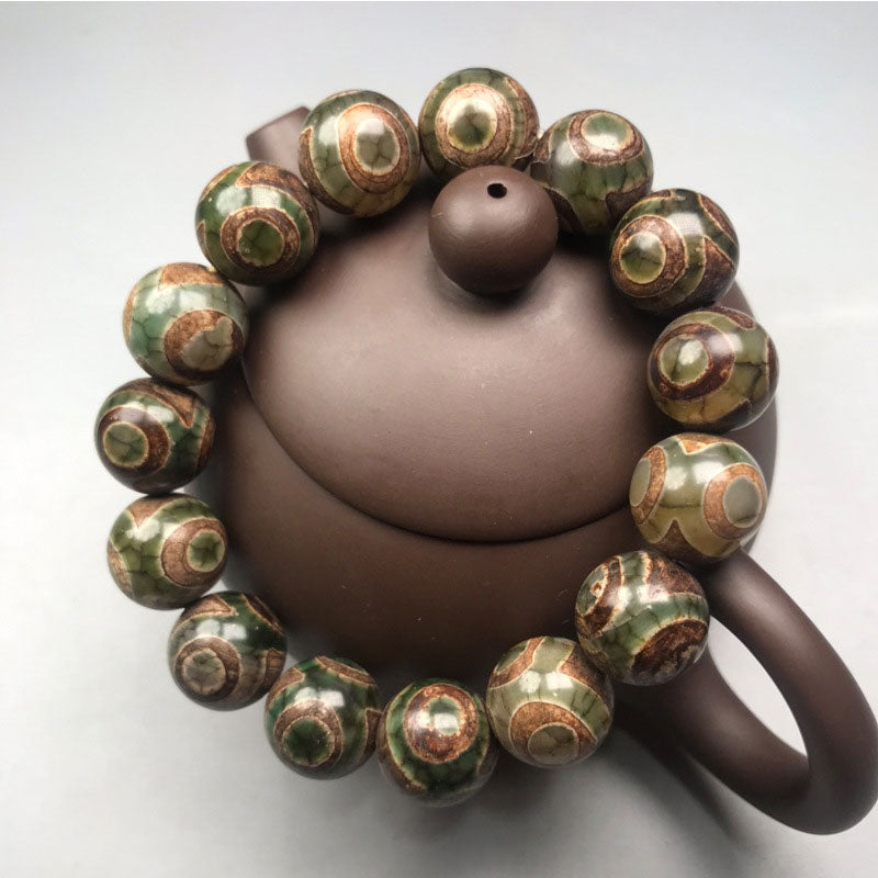 Three-eyed Dzi Bead Sardonyx Luck Bracelet