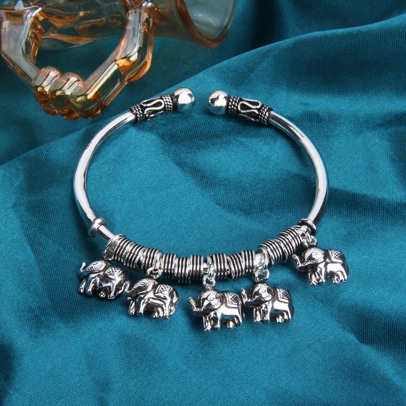 925 Sterling Silver Elephant Strength Bracelet Bangle - Image 8
