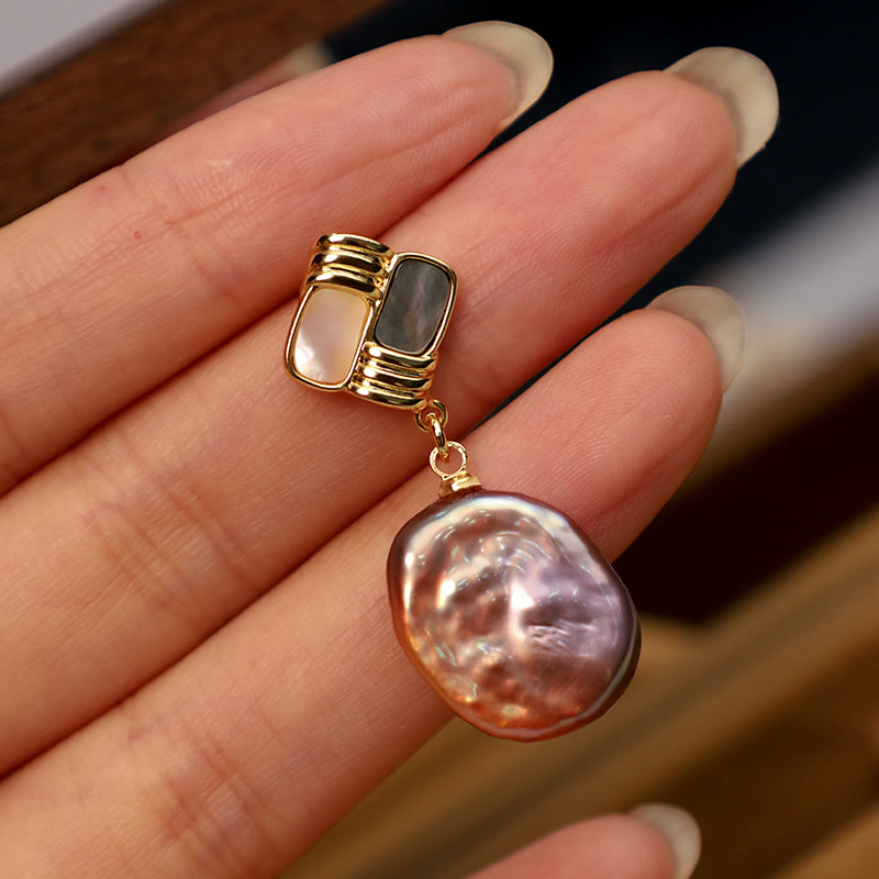 925 Sterling Silver Posts Copper Plated Gold Natural Baroque Pearl Healing Drop Earrings - Image 6