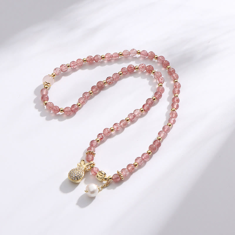 Strawberry Quartz Money Bag Positive Charm Double Wrap Bracelet - Image 4