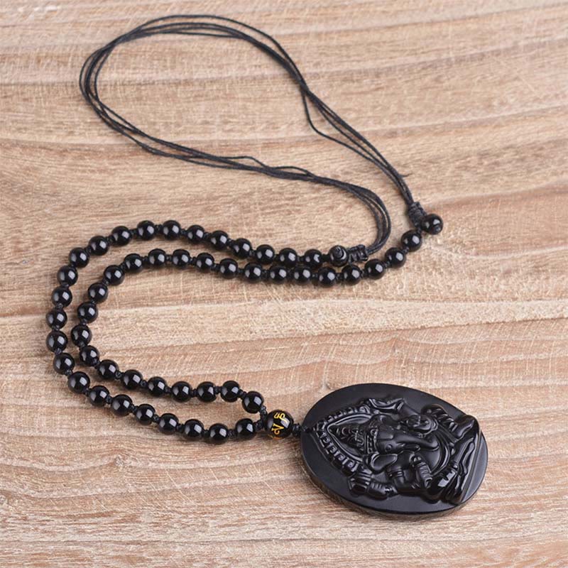 Tibetan Obsidian Ganesh Ganpati Elephant Wealth Amulet Necklace - Image 10