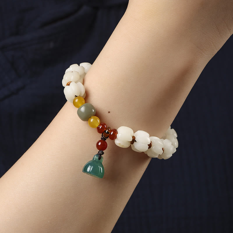 Natural Bodhi Seed Red Agate Bodhi Calm Harmony Engraved Pumpkin Bead Lotus Bracelet - Image 5