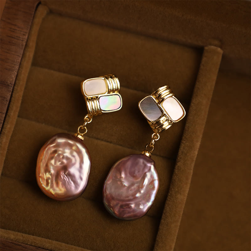 925 Sterling Silver Posts Copper Plated Gold Natural Baroque Pearl Healing Drop Earrings - Image 2