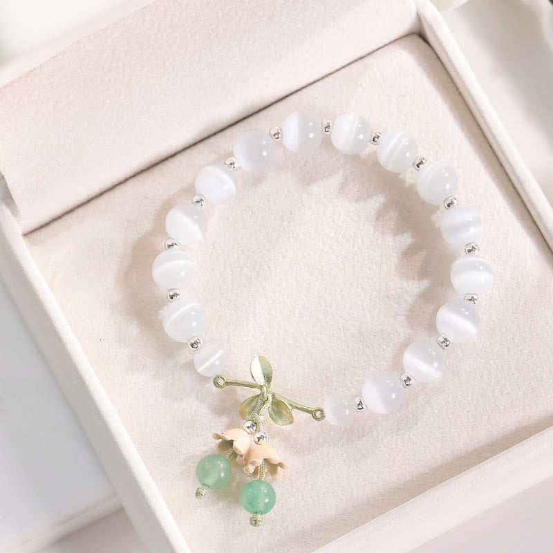 Cat's Eye Green Aventurine Blue Chalcedony Pink Crystal Peace Orchid Charm Bracelet