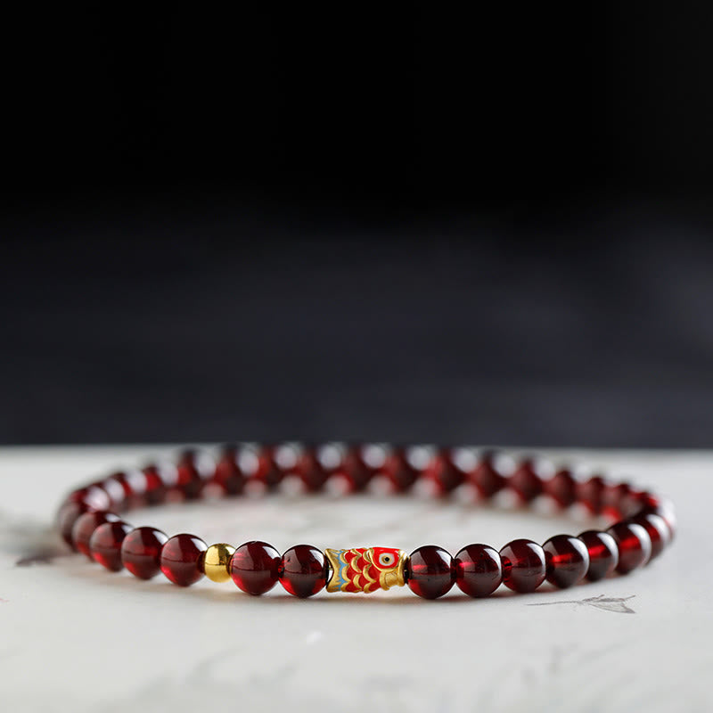 999 Gold Koi Fish Natural Garnet Protection Bracelet - Image 3