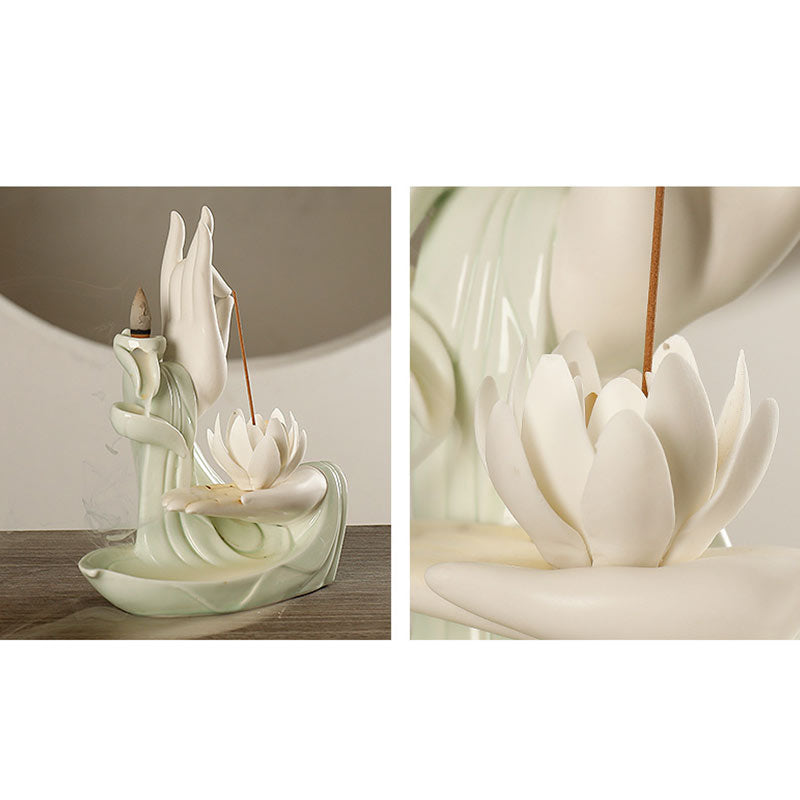 Buddha StonesTibetan Lotus Blessing Incense Burner Decoration - Image 10