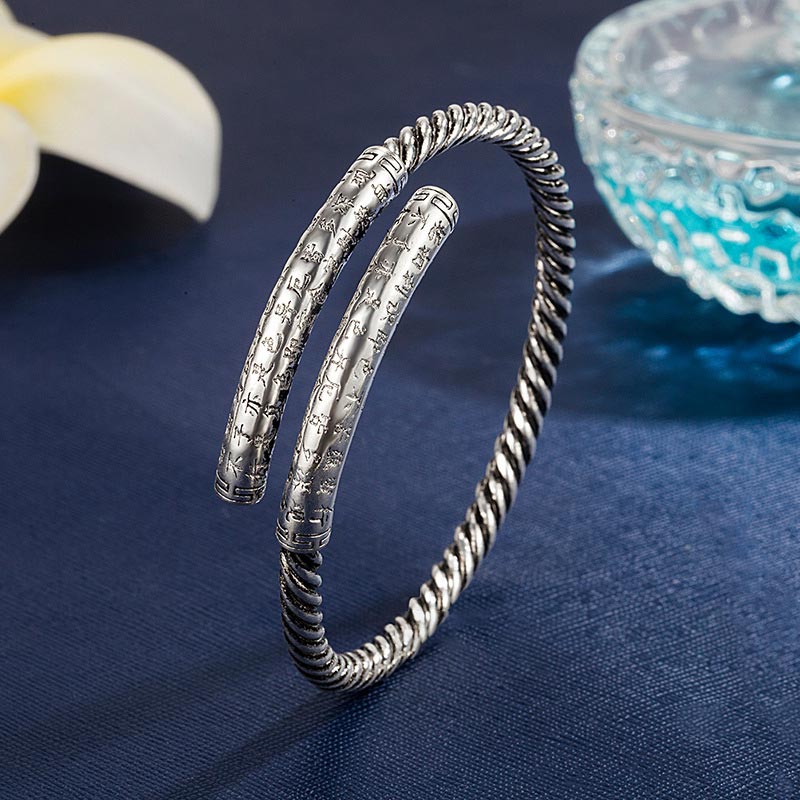 Tibetan Heart Sutra White Copper Charm Bracelet