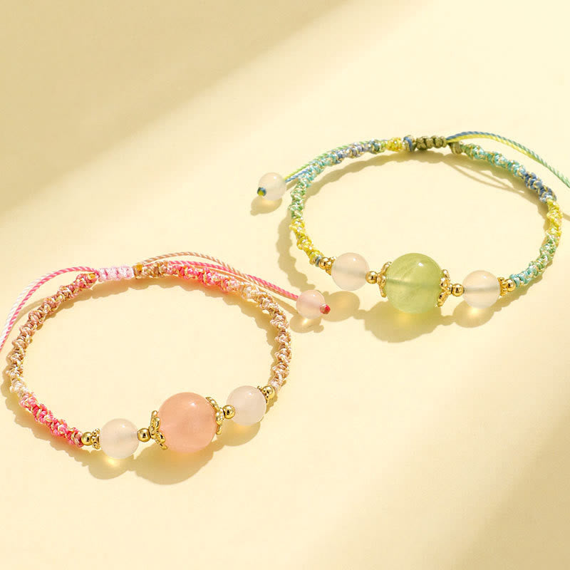 Strawberry Quartz Pink Crystal Prehnite White Agate Bead Healing Rope Bracelet - Image 16