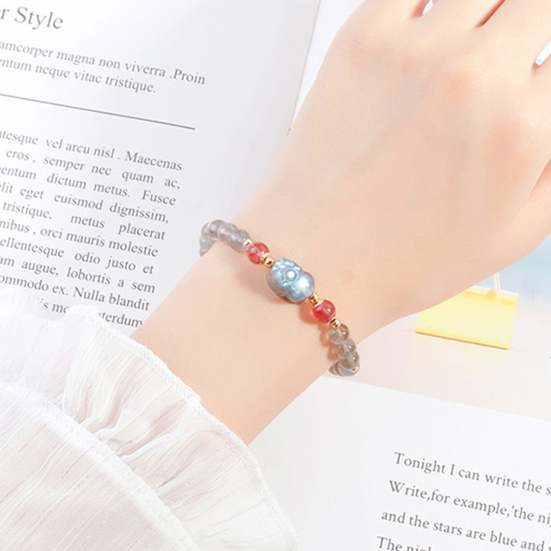 Moonstone Strawberry Quartz PiXiu Healing Bracelet - Image 3