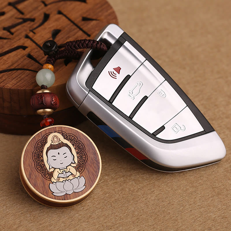 Ebony Wood Rosewood Buddha Avalokitesvara Om Mani Padme Hum Balance Car Key Chain Decoration - Image 20