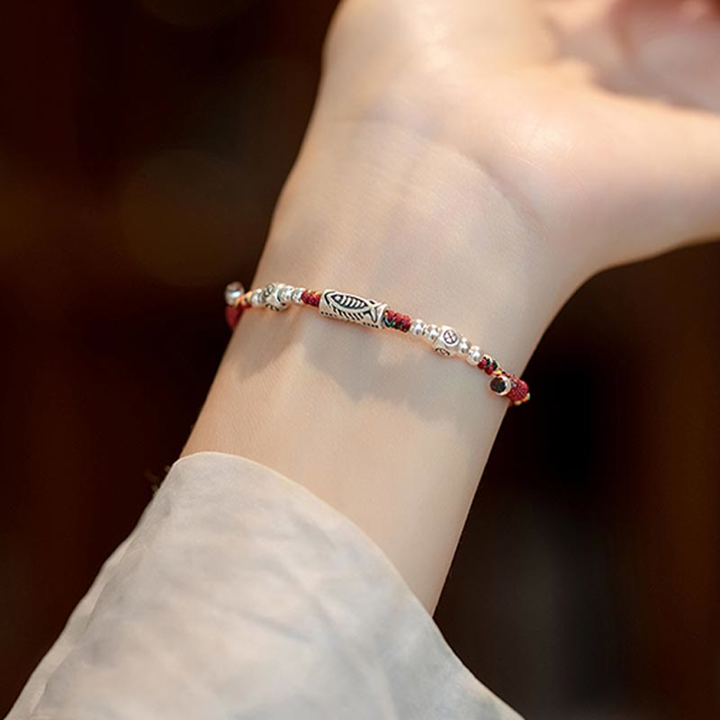 925 Sterling Silver Luck Koi Fish Braided Colorful String Bracelet Anklet - Image 6