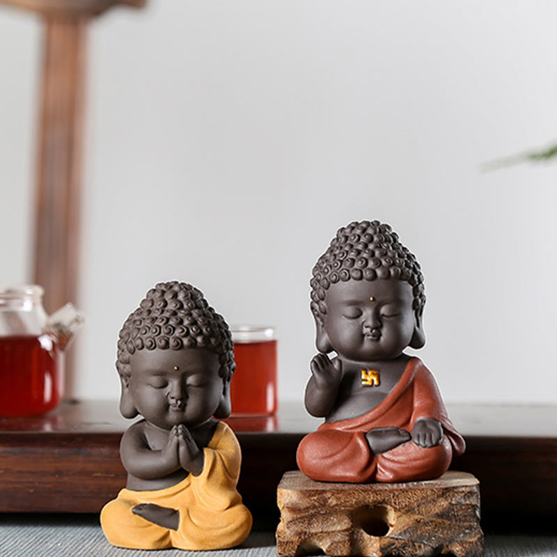 Small Buddha Serenity Purple Clay Home Desk Decoration - Image 27