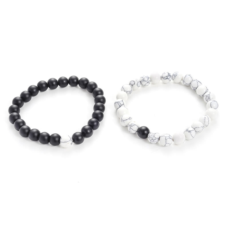 2pcs Natural Frosted Stone White Turquoise Bead Couple Bracelet - Image 6