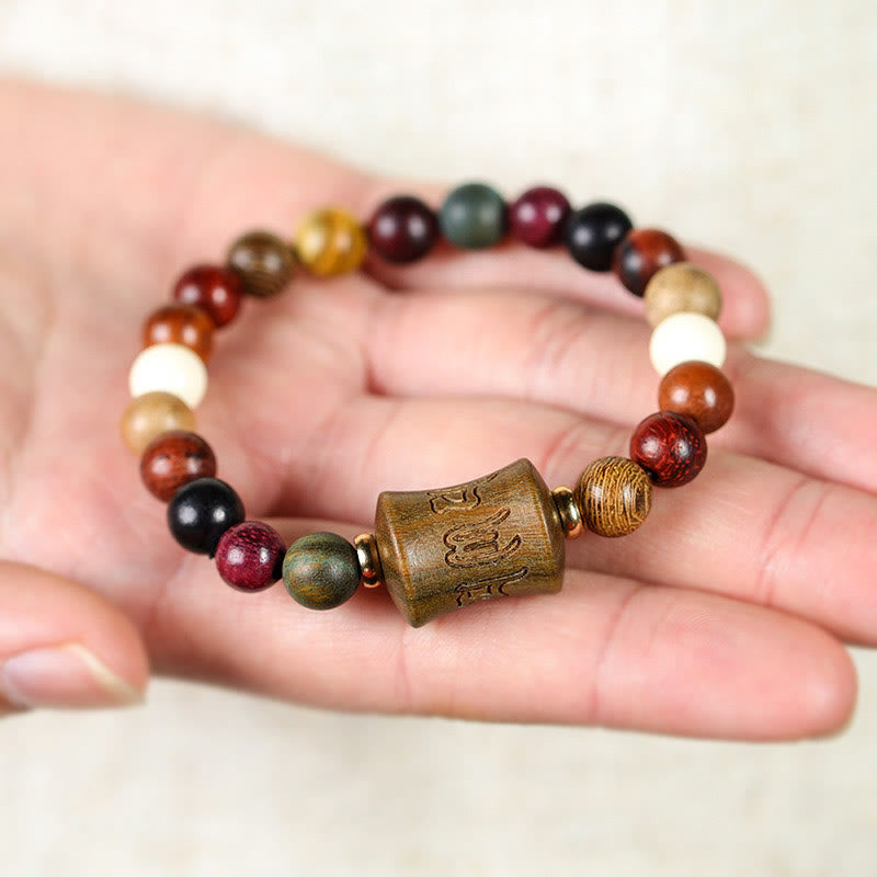 Tibet Multicolored Sandalwood Om Mani Padme Hum Protection Bracelet - Image 4