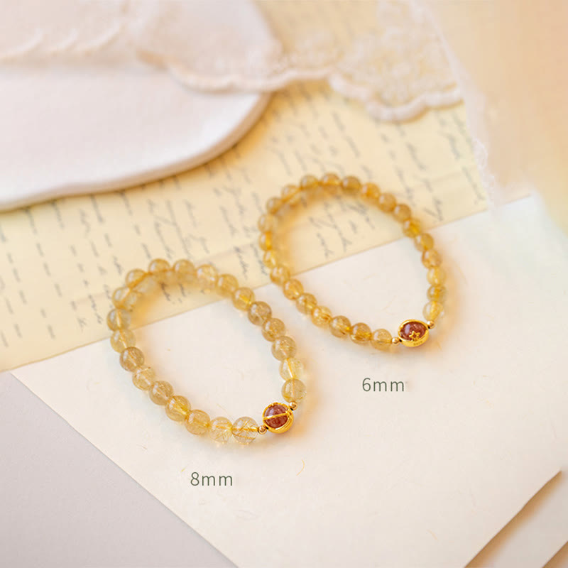 Golden Rutilated Quartz Strawberry Quartz Star Protection Bracelet - Image 8