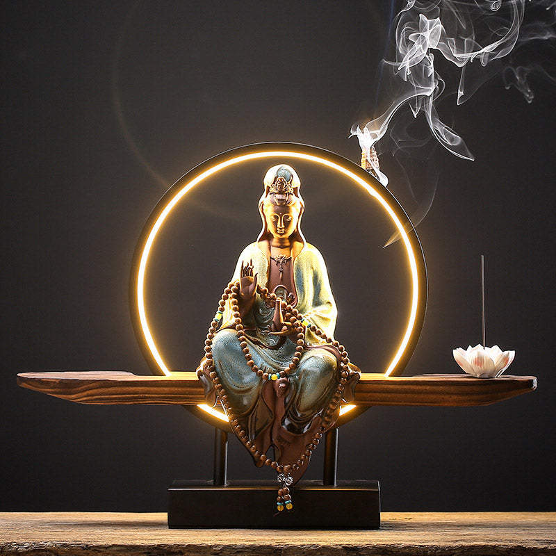 Buddha Avalokitesvara Ceramic Lotus Relaxation Incense Burner Decoration - Image 20