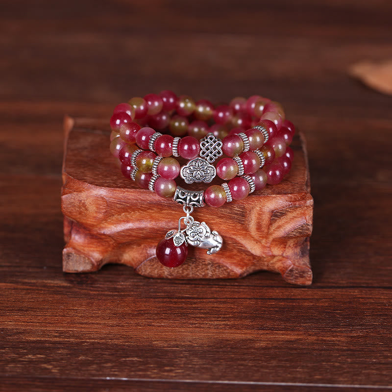 Natural Watermelon Tourmaline PiXiu Elephant Positive Triple Wrap Bracelet - Image 7