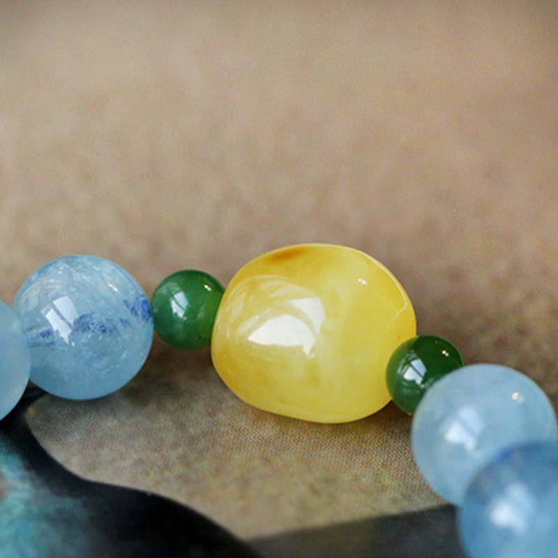 Natural Aquamarine Amber Beads Serenity Healing Bracelet - Image 12