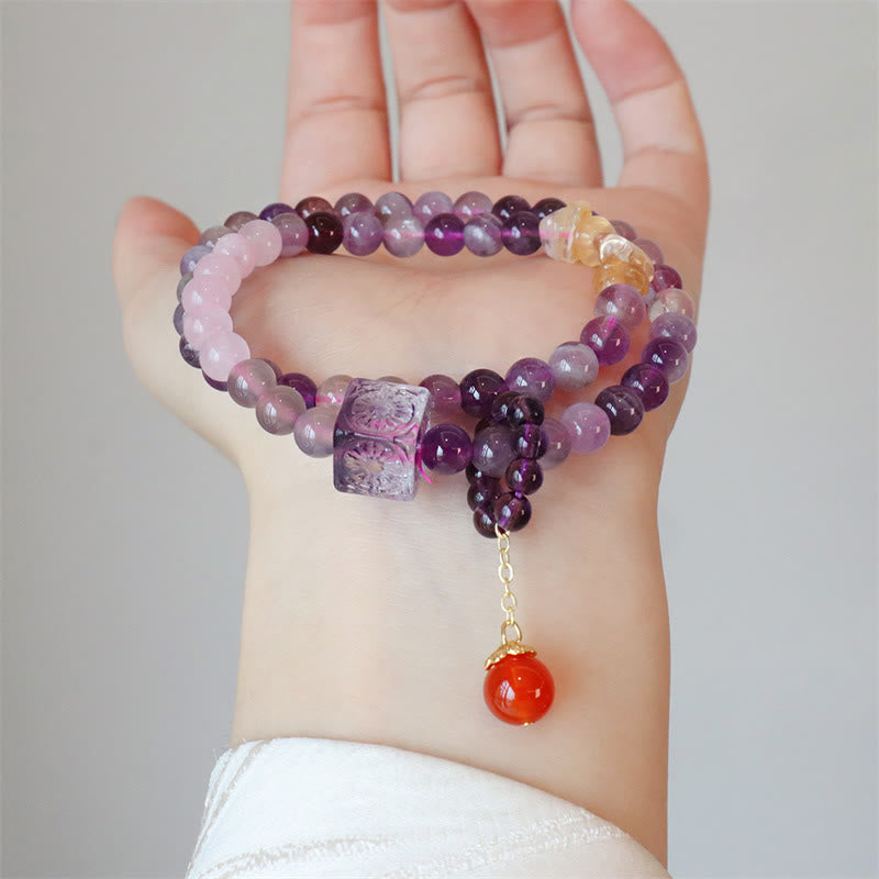 Natural Amethyst Citrine Positive Transformation Double Wrap Bracelet - Image 4