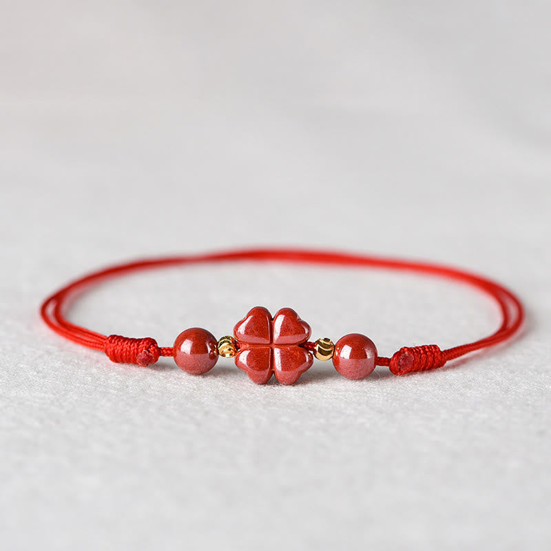 Four Leaf Clover Cinnabar Blessing Calm String Bracelet Anklet