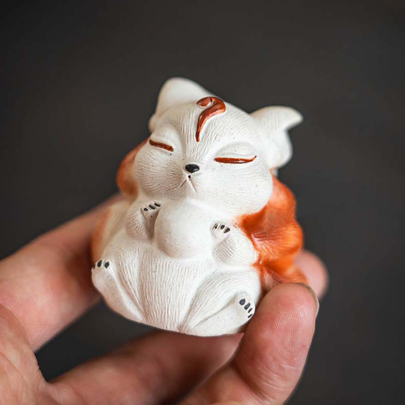 Mini Nine Tailed Fox Purple Clay Luck Desk Decoration - Image 4