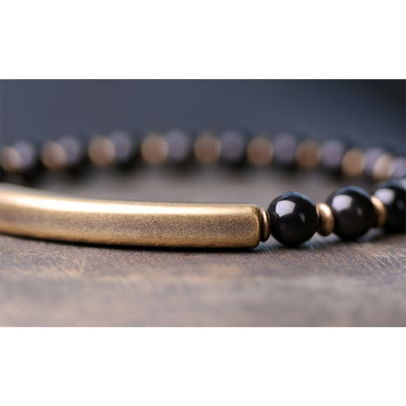 Red Jasper Moss Agate Black Obsidian Crystal Copper Peace Couple Bracelet - Image 25