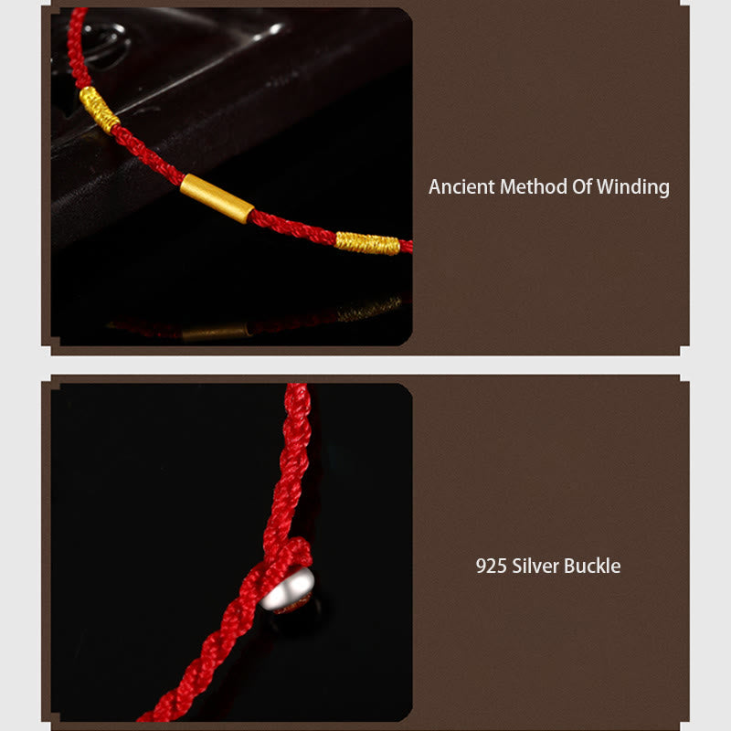 999 Gold Bead Handmade Four Thread Wishful Knots Braided Protection Bracelet - Image 8