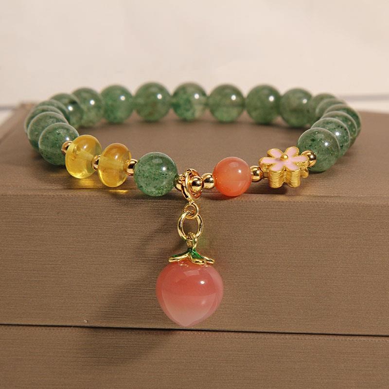 Natural Green Strawberry Quartz Love Peach Charm Bracelet