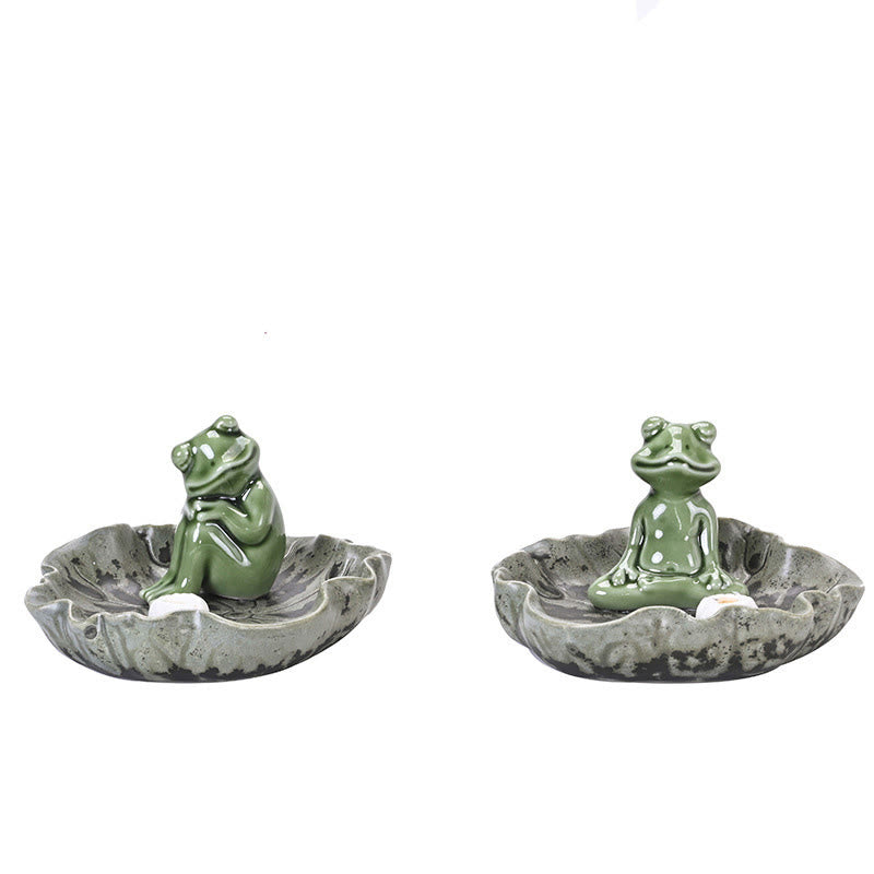 Leaf Meditation Frog Pattern Healing Ceramic Incense Burner Decoration - Image 11