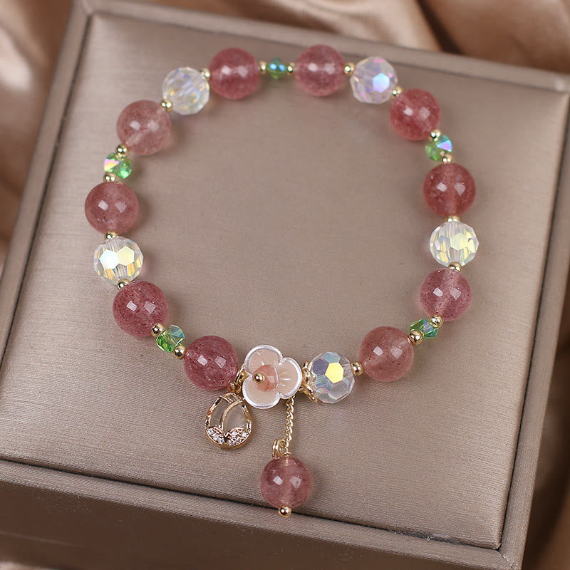 Strawberry Quartz Rutilated Quartz Fluorite Flower Healing Bracelet - Image 4