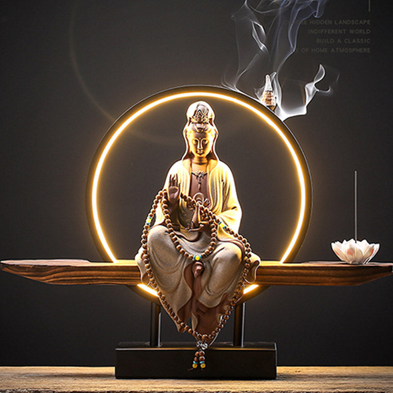 Buddha Avalokitesvara Ceramic Lotus Relaxation Incense Burner Decoration - Image 10