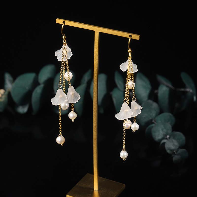 Pearl Flower Petals Luck Drop Earrings