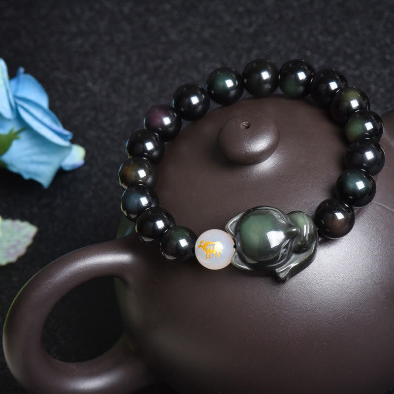 Natural Rainbow Obsidian Gold Sheen Obsidian Silver Sheen Obsidian Fox Healing Bracelet