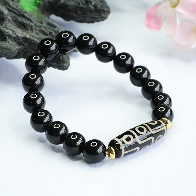 Tibetan Nine-Eye Dzi Bead Black Onyx Power Bracelet - Image 3