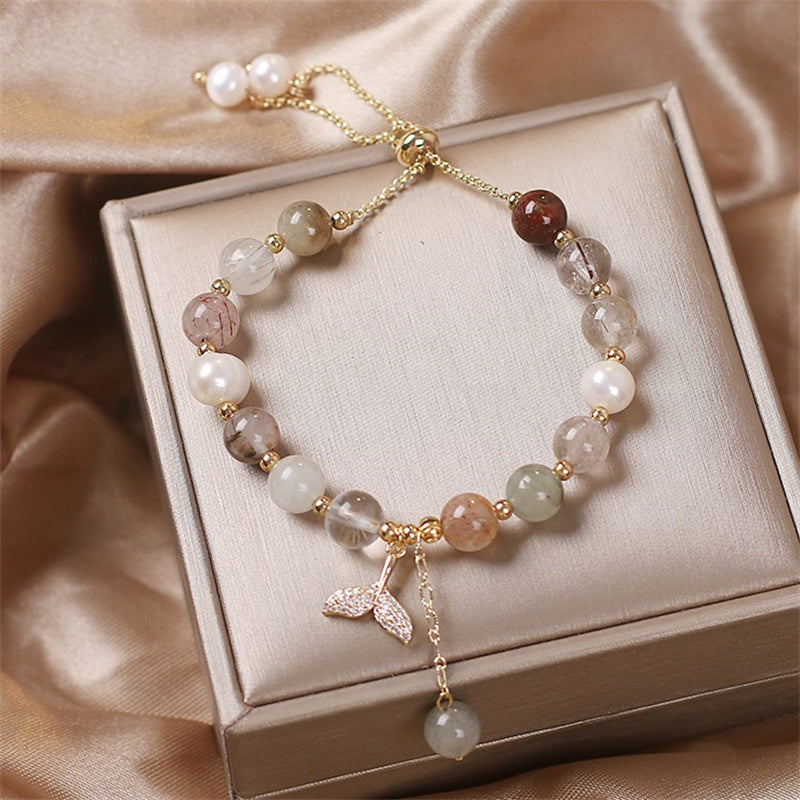 Strawberry Quartz Rutilated Quartz Fishtail Charm Healing Bracelet - Image 9