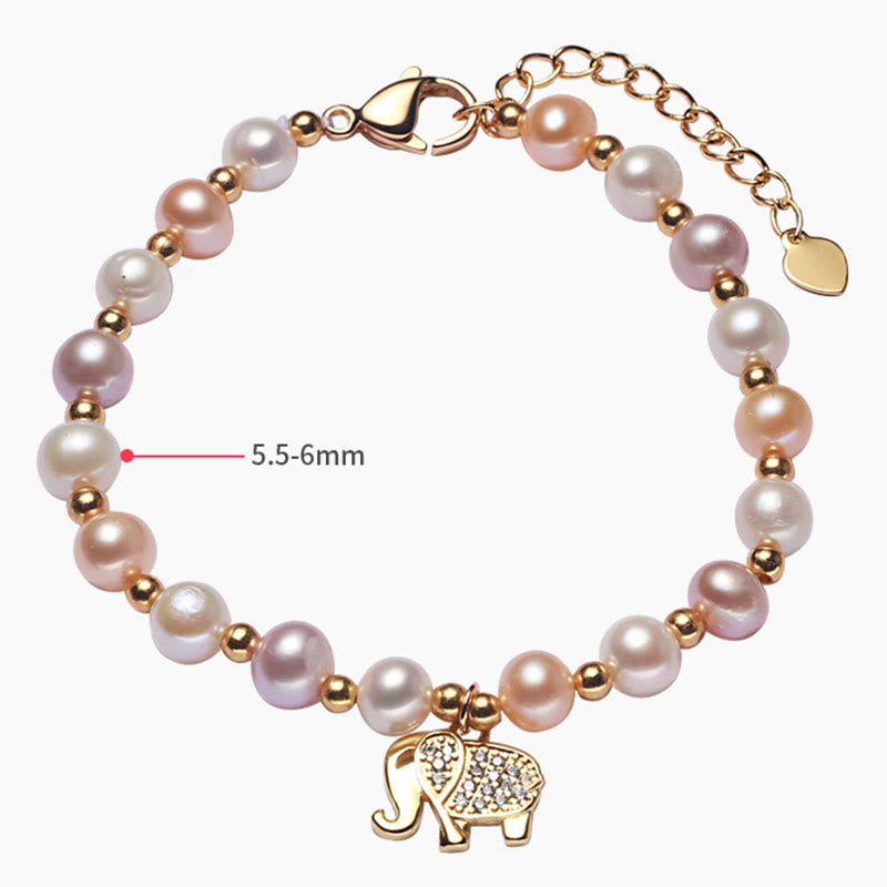 18K Gold Plated Pearl Elephant Zircon Charm Sincerity Bracelet - Image 6