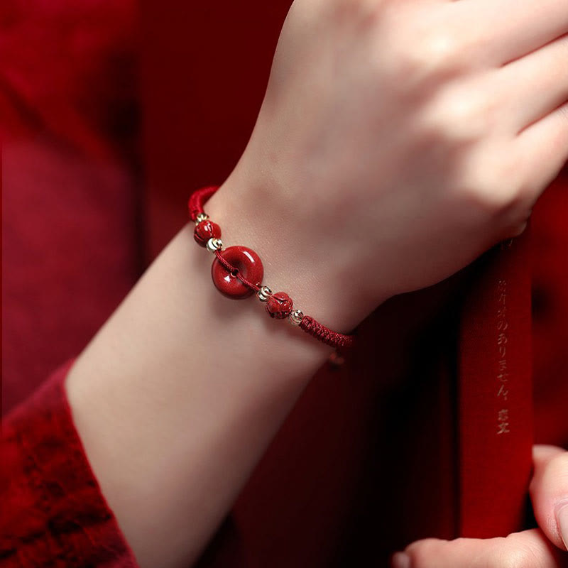 Handmade Lotus Cinnabar Peace Buckle Blessing Braid Bracelet - Image 4