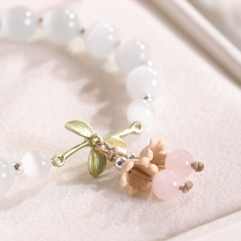 Cat's Eye Green Aventurine Blue Chalcedony Pink Crystal Peace Orchid Charm Bracelet - Image 5