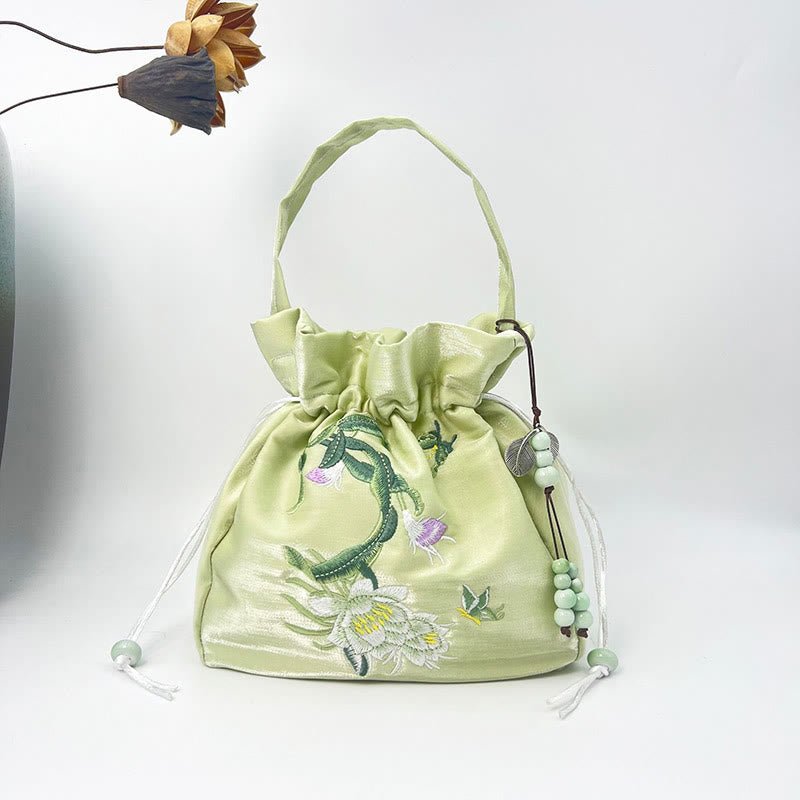 Embroidered Flowers Wisteria Lily Cotton Linen Tote Crossbody Bag Shoulder Bag Handbag - Image 19