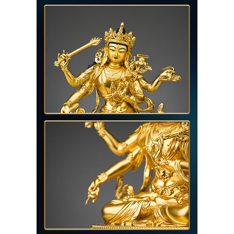 Four-armed Manjusri Bodhisattva Gold Figurine Compassion Serenity Copper Statue Home Decoration - Image 5