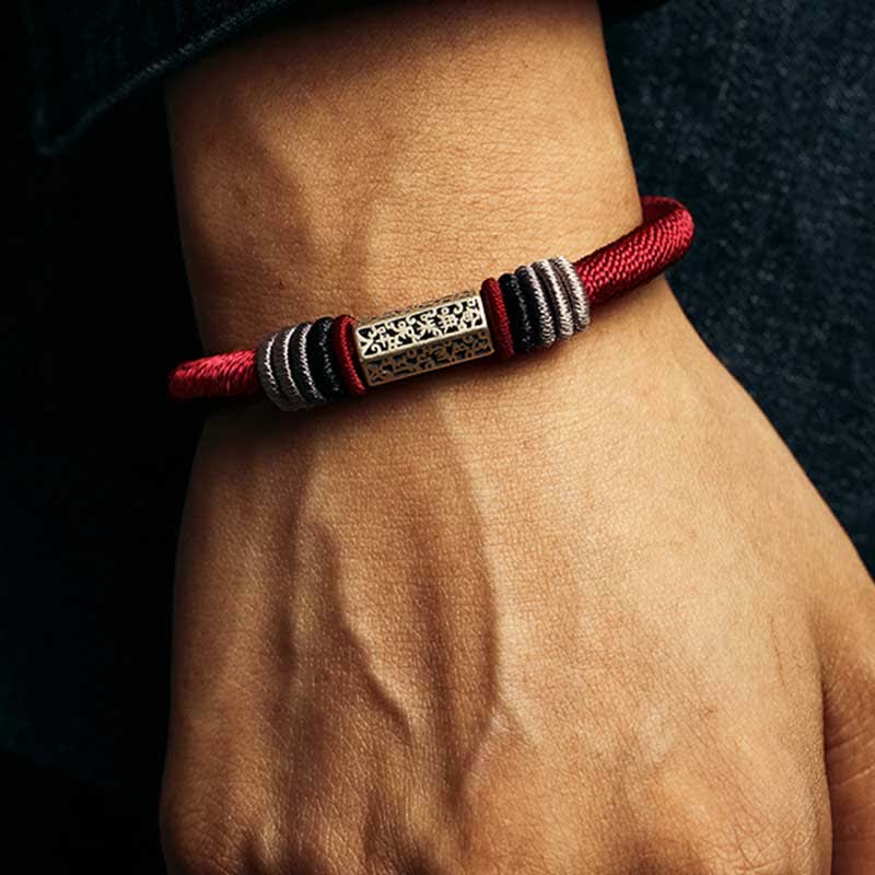 925 Sterling Silver Om Mani Padme Hum Peace Red String Bracelet - Image 5