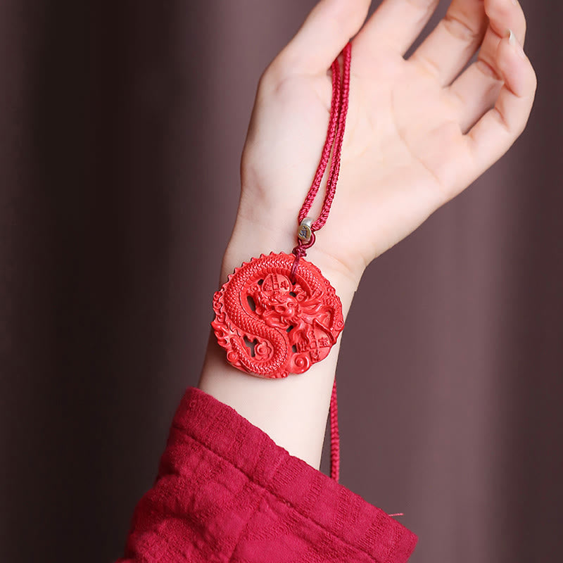 Year of the Dragon 925 Sterling Silver Natural Cinnabar Copper Coin Luck Necklace Pendant - Image 10