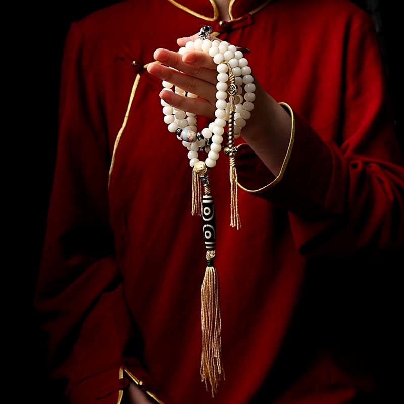Tibet 108 Mala Beads Bodhi Seed Bagua Vajra Dzi Bead Gray Agate Wealth Bracelet - Image 12