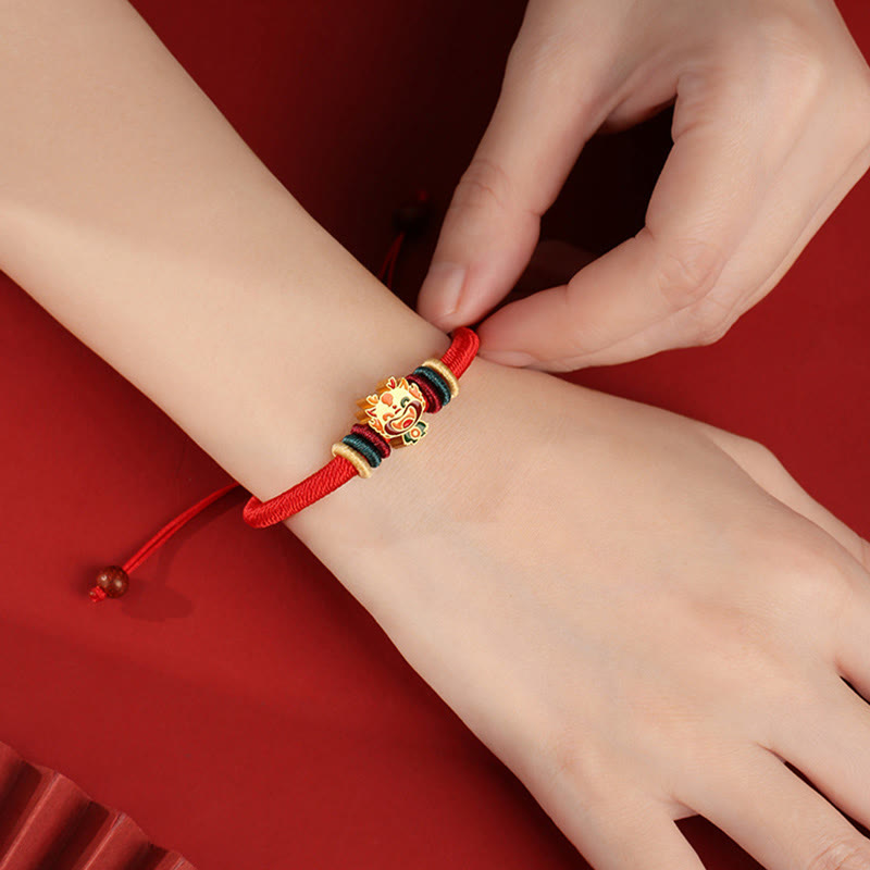 Handmade 925 Sterling Silver Year of the Dragon Cute Chinese Zodiac Luck Braided Red Bracelet - Image 4