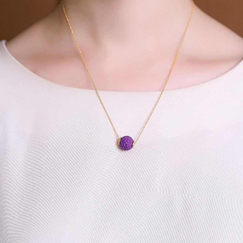 925 Sterling Silver Plated Gold Natural Purple Mica Stone Relief Bead Positive Necklace Pendant Bracelet Set - Image 7